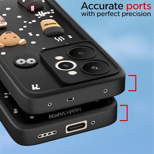 Image of Outlouders Back Cover for Realme 15 5G | 3D Cartoon Bear Cute Fun Silicone Full Body Protection Bumper Case (Black)