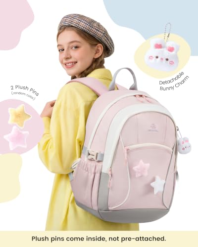 Image of LOVEVOOK School Backpack for Teen Girls & Kids, Lightweight Large Capacity Waterproof Bookbag with 15.6 inch Laptop Compartment, Cute Ergonomic Bag for Elementary Middle School Students