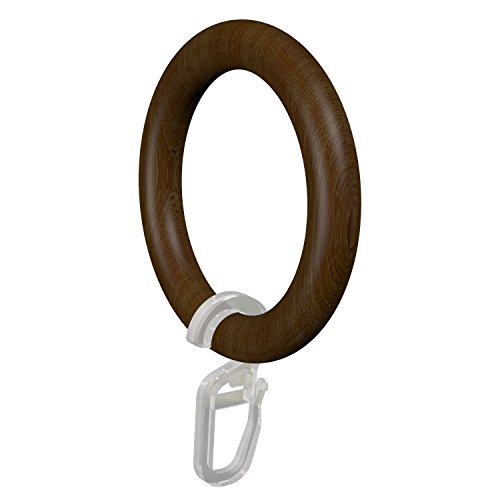 Flair Deco Anillas con Ganchos, Cortina Anillos para Barra de Cortinas (28 mm de diámetro, 16 Unidades, Madera, lacada en Color Nogal, 57/41 mm