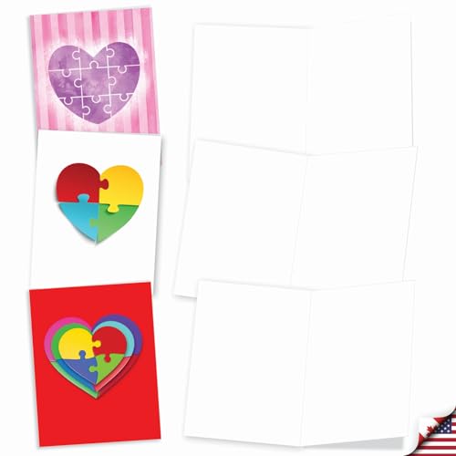 Image of The Best Card Company - 20 Cute Boxed Cards (4 x 5.12 Inch) - Assorted Blank Set (10 Designs, 2 Each) - Jigsaw Hearts AM3181OCB-B2x10