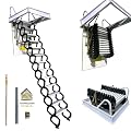 TECHTONGDA Attic Ladder 13 Steps Attic Stairs Pull Down Attic Loft Stair Telescoping Attic Access Ladder Ceiling Mounted Folding Ladder Attic Steps, 27.5 x 47.2 Inch, 10.5 ft Height, 660lb Capacity