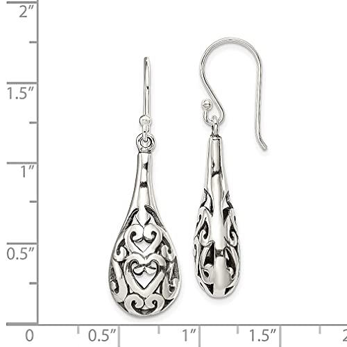 925 Sterling Silver Vintage Filigree Heart Teardrop Dangle Earrings Drop Love Fine Jewelry For Women Gifts For Her #TOP3