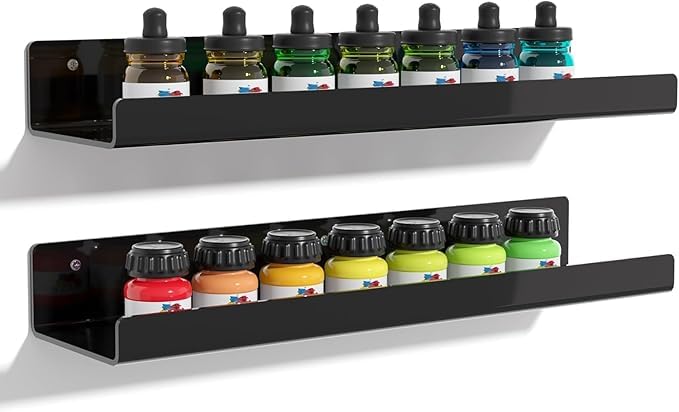 Image of Acrylic Floating Wall Shelves, 15 Inch Clear Shelf | Thick Invisible Wall Display Shelf 3 mm (Black, 15, 6)
