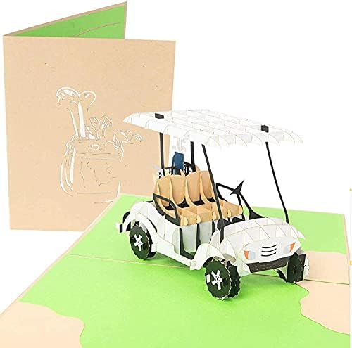 PopLife Golf Cart 3D Pop Up Fathers Day Card - Happy Anniversary Pop Up Card for Dad, Birthday Popup, Retirement Party - Golfing Gift for Husband, Greeting Card for Golfers - for Son, for Father, Boss