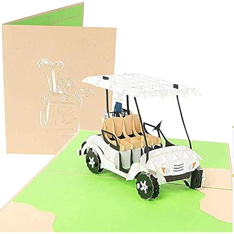 PopLife Golf Cart 3D Pop Up Fathers Day Card - Happy Anniversary Pop Up Card for Dad, Birthday Popup, Retirement Party - Golfing Gift for Husband, Greeting Card for Golfers - for Son, for Father, Boss Cover