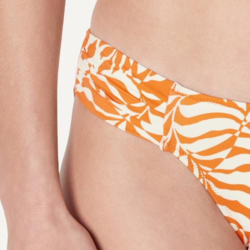 Amazon Essentials Women's Ruched Side Tab Full Coverage Bikini Swimsuit Bottom, Rust Orange Abstract Palms, Large - image 4