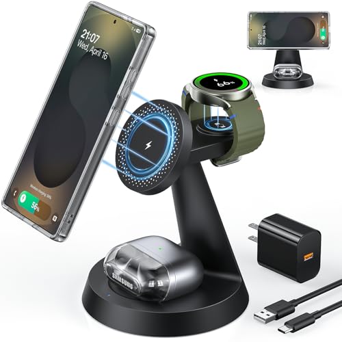 Magnetic Wireless Charger for Samsung, 3 in 1 Charging Station Compatible with MagSafe Samsung Charger for Galaxy S25 Ultra S24 Z Fold7/Flip7, Watch Charger Stand for Galaxy Watch Ultra 8 7, for Buds