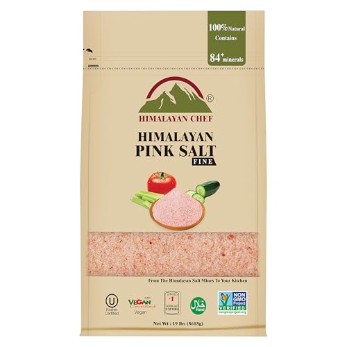 Himalayan Chef Pink Himalayan Salt, Extra Fine Grain, 19 lbs Bag – Pure, Natural, Kosher Certified, Non-GMO, Ideal for Cooking, Seasoning, and Flavor Enhancement