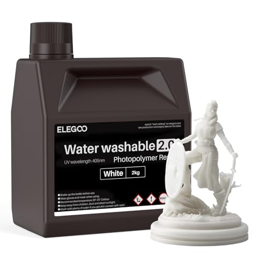 Image of ELEGOO Water Washable 3D Printer Resin 2.0, Fast Curing Photopolymer Resin for Mars Saturn Jupiter MSLA DLP LCD 3D Printing, 385-405nm UV Curing 3D Printing Liquid, White 2000g