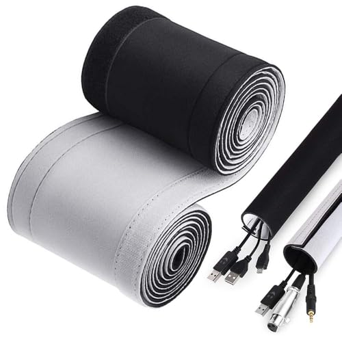 120' Neoprene Cable Management Organizer, Reversible Flexible Cuttable DIY Hole Cord Hider Cover...