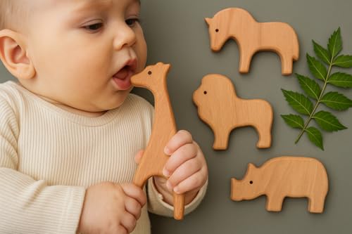 Image of Wooden Animal Teether - Natural Neem Wood, Chemical-Free, Eco-Friendly, Soothing Teething Relief for Babies - Handcrafted, Safe, and Non-Toxic