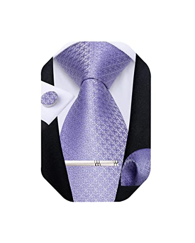 Image of DiBanGu Plaid Ties for Men Silk Checkered Necktie and Pocket Square Cufflinks Tie Clip Set with Gift Box for Wedding Business