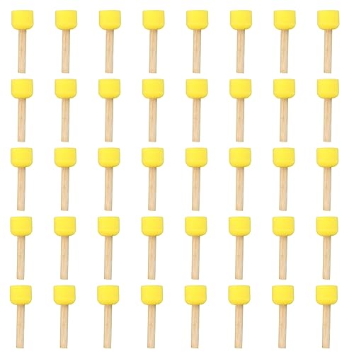 Patikil 1.2" Paint Sponges - 40 Pack Round Sponge Foam Brushes With Wooden Handle - Yellow by PATIKIL - Used condition - US$10.61