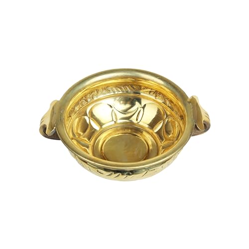 Single Urali Brass Pure Brass Hammered Design Urli Decorative Bowl, Home Décor & Indian Traditional Festival Item for Pooja Decoration (Diameter:- Height 5.5 Inch X Length 7 Inch)(Golden)