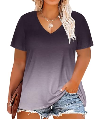 RITERA Women Plus Size Tops Tie Dye V Neck Shirt Floral Camo Summer Short Sleeve Tunic Oversized Ladies Blouse XL-5XL