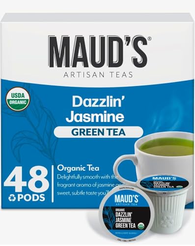 Image of Maud's Organic Jasmine Green Tea Pods, 48ct | Gourmet Blended Green Tea Leaves in Single Serve Tea Pods - Compatible with Keurig Coffee Makers