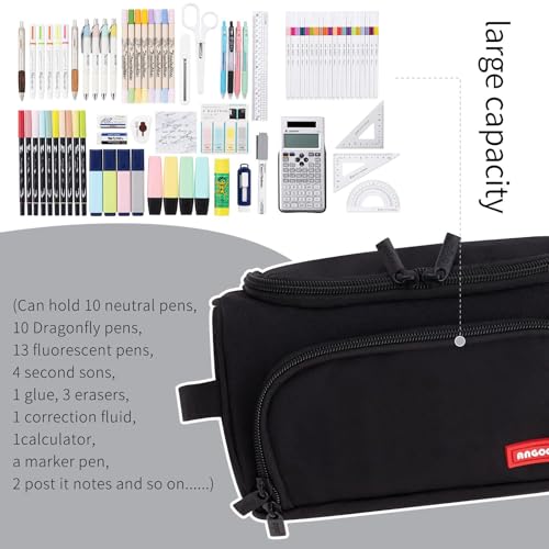 Image of HVOMO Big Capacity Pencil Case High Large Storage Pouch Marker Pen Case Travel Simple Stationery Bag School College Office Organizer for Teens Girls Adults Student(Black)