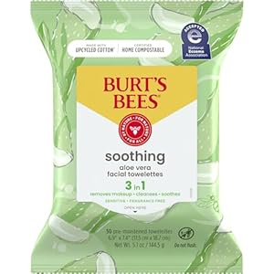 Burt’s Bees Facial Cleansing Towelette Wipes for Sensitive Skin With Cotton Extract, 90 Count (30 Count each) [3 Pack] (Package May Vary)
