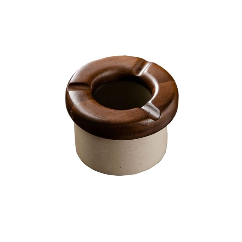 Indoor Decorative Ceramic Ashtray Wooden with Lid Desktop Indoor Outdoor for Offices Restaurants Balcony Gardens for Desktop