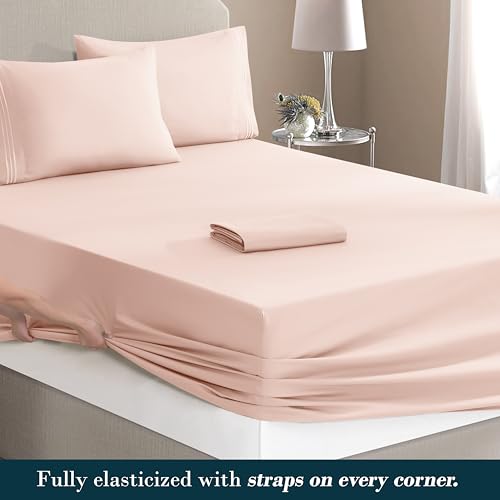 Image of Mocassi Luxury 6-Piece Sheet Set, Ultra Soft 1800 Premium Hotel Quality Microfiber Sheet Set, Fits Mattresses Up to 18 to 24 Inches Extra Deep Pocket - Breathable and Secure Fit, Queen, Blush