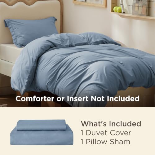 Image of Bedsure Twin /Twin XL Duvet Cover, Double Brushed Bedding Set, Dusty Blue | For Kids & Adults, 68 inchx90 inch Comforter Cover, Hotel Luxury, All Season, Breathable, Easy Care, Lightweight, Zipper Closure