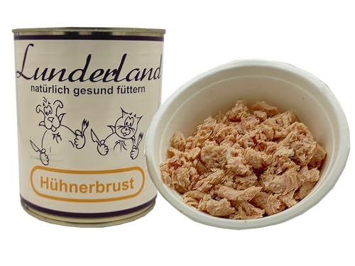 Lunderland Hühnerbrust Dose 2 x 800g(insg. 1,6kg), Hundefutter Nassfutter 100% Hühnerfleisch für Hunde und Katzen