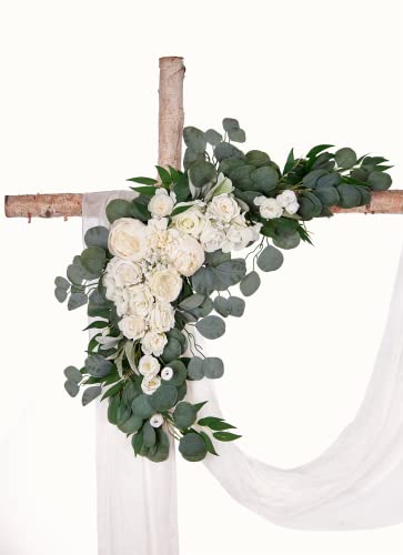 Misspin Artificial Wedding Arch Flowers Kit(Pack Of 3), Wedding Arch Draping Fabric Wedding Flowers Garlands Floral Arrangement Swag For Ceremony And Reception Backdrop Decoration(Cream White) #TOP1