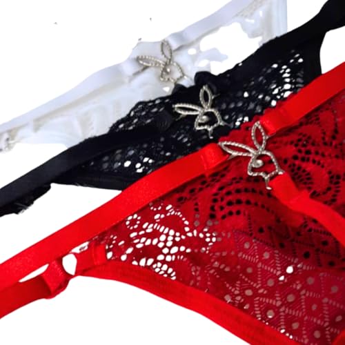 Calcinha Tanga Fio Dental Renda Pingente Coelhinho Playboy