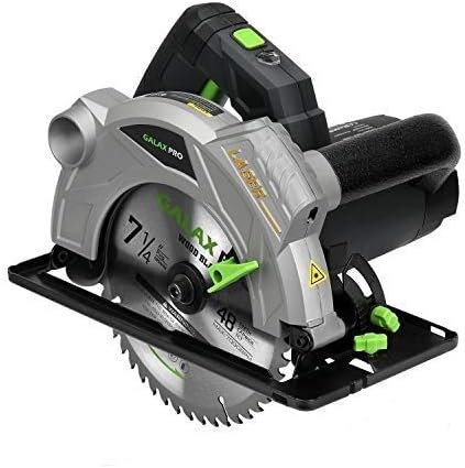 GALAX PRO 1500W 5500RPM Circular Saw, Electric Saw with Laser, 2 Blades(185mm), Adjustable Cutting Depth and Angle: 43mm (45°) - 65mm (90°), Cut Wood, Soft Metal and Plastic