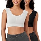 ODODOS 2-Pack Crop Tank Tops for Women, Seamless Ribbed Scoop Neck Low Back Sleeveless Tops, White+Black, X-Small/Small