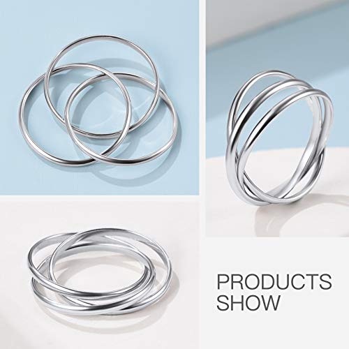 Suplight Triple Interlocked Rolling High Polish Ring, 925 Sterling Silver 3 Interlocking Spinner Band Rings Fidget Peace Rings For Anxiety Size 7 #TOP4