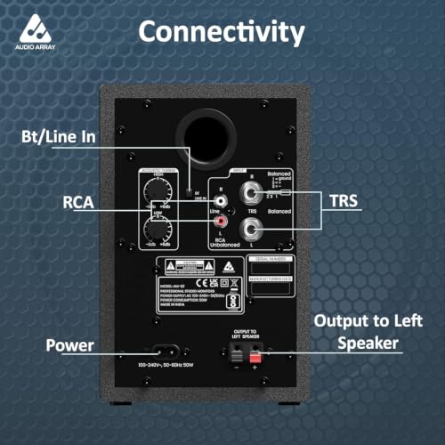 Image of Audio Array 3.5 inch Studio Monitor Bundle with 50W Powered Speakers & Adjustable Metal Stands|Bluetooth,TRS, AUX, RCA Inputs|5KG Capacity|Height, Tilt & Rotation Adjustable|Smart Cable Management | UB-05