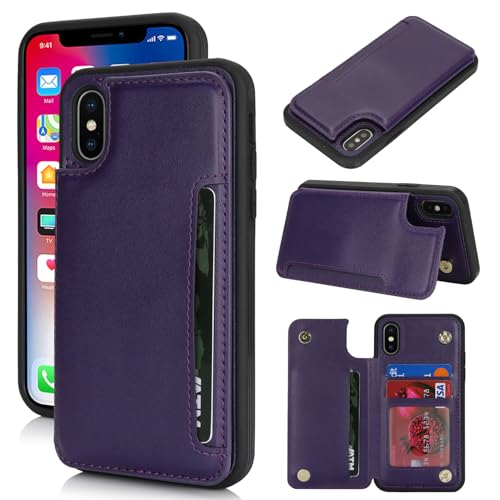 iCoverCase Compatible with iPhone X/XS Case with Card Holder, Wallet Phone Case for Women Men RFID Blocking PU Leather Protective Case 5.8 Inch (Dark Purple)
