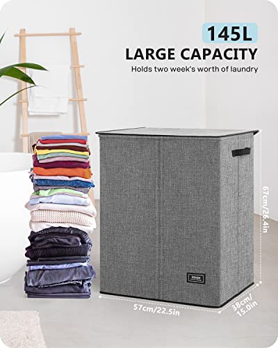 Soledi 145L Double Laundry Hamper With Lid, Laundry Basket 2 Section, Collapsible Dirty Clothes Hamper With Sturdy Inside Laundry Bag, Hampers For Bedroom, Dorm, College, Hampers For Laundry #TOP2