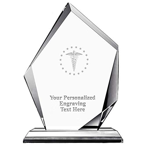 6" Apex Medical Caduceus Crystal Award, Custom Engraved Medical Caduceus Trophy, Engraving Included