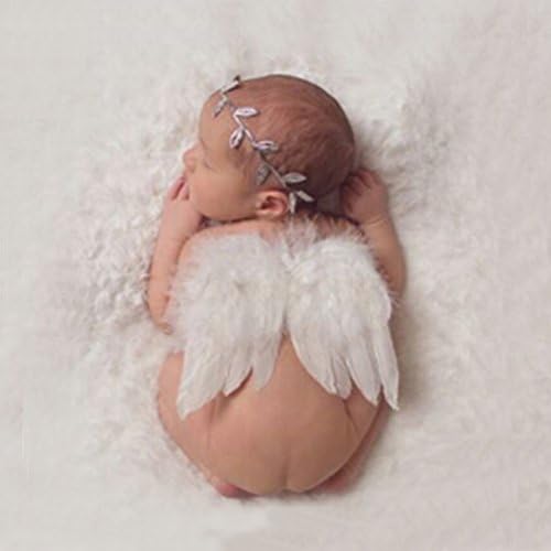 Handmade Baby Photography Props Costume Baby Angel Feather Wing With Olive Leaf Headband Photo Props Infants Photographic Outfit Toddlers Newborn Wraps Flower Backdrop Background by Jiabetterniu