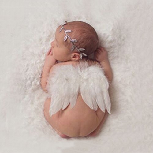 Handmade Baby Photography Props Costume Baby Angel Feather Wing With Olive Leaf Headband Photo Props Infants Photographic Outfit Toddlers Newborn Wraps Flower Backdrop Background By Jiabetterniu #TOP1