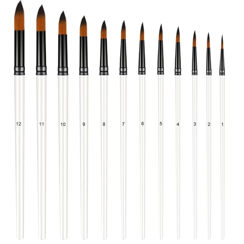 Pinsel, Aquarell Pinsel, 12 Stück Pinselset für Acrylmalerei, Aquarell Gouache Künstlerpinsel, Professionelle Malsets mit Nylonspitzen zum Zeichnen, Malen(Runde Spitze)