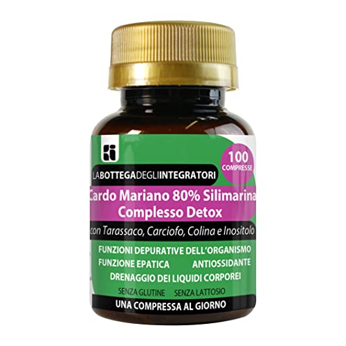 Made in Italy Cardo Mariano 80% Silimarina Complesso Detox 100 Compresse 1 al dì  con Tarassaco Carciofo Colina Inositolo  Senza Glutine  Depurativo Fegato LABOTTEGADEGLIINTEGRATORI ®