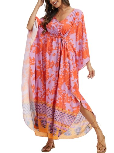 Image of Moss Rose Kaftan Dresses for Women V Neck Summer Swimsuit Cover up Caftan Maxi Beach Dresses