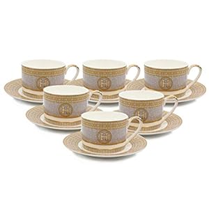Royalty Porcelain 12-pc Tea or Coffee Cup Set for 6, Mosaic, Bone China