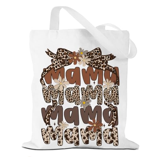 Leopard Print Mama Tote Bag, Canvas Tote Bag, Cheetah Print Mom Life Mothers Day Mom Gifts for Women, Mama Mommy, Coquette Bow Western Canvas Bags for Grocery, Shopping, Beach Christmas Birthday