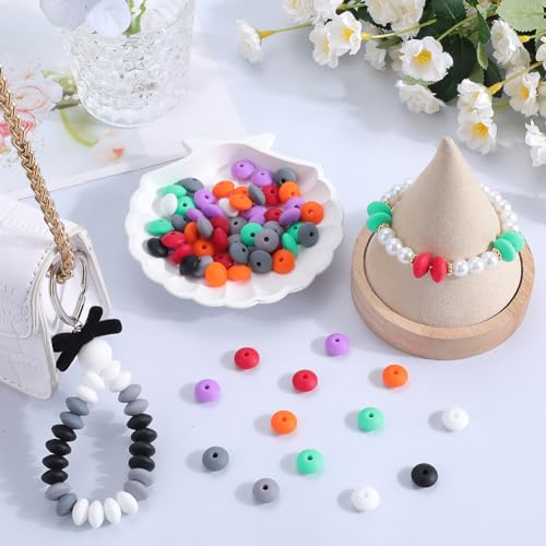 SUNNYCLUE 1 Box 96Pcs 12mm Halloween Silicone Abacus Beads Flat Round Silicone Beads Cute Lentil Shaped Rubber Soft Loose Spacer Beads Bulk for Keychain Pen Making Kit Beading Bracelets Craft Supplies - Image 4
