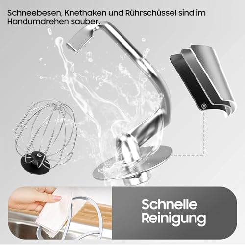 Küchenmaschine - Knetmaschine mit 6L Edelstahl Schüssel, Teigmaschine mit Flexi-Rührer, Knethaken und Schneebesen, 6 Stufen, Rührmaschine zum Rühren, Kneten und Aufschlagen, 1500 W