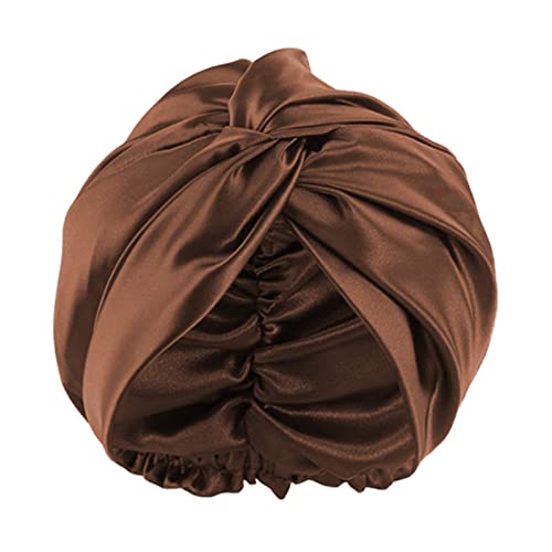 PAPU Bonnet de Sommeil 22 Momme 100% Soie de mûrier pour Soins des Cheveux pour Femme, Double Face, en Soie Naturelle pour Dormir, Cadeaux personnalisés pour Femme, Certification Oeko 100 (Brun) 62 Cover