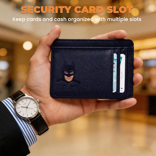 Leather Bat Wallet for Men and Women Personalized Wallet,Design with Cut-out Face,Slim Bat ID Wallet for Quick Access,Multiple Card Slots and Cash Compartments, Best Gift for Holiday(Dark Blue) by MAOTOAM - Used condition - Image 5