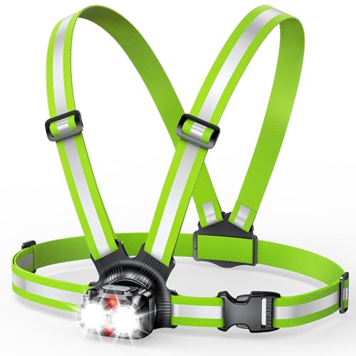 ISEYOU Luz Running, 800LM Linterna para Correr de Noche con Correas Reflectantes 360°, 6 Modos & Ajustable a 45°, IPX5 Impermeable, USB-C Recargable, Autonomía 4-25H, para Senderismo, Caminar, Camping