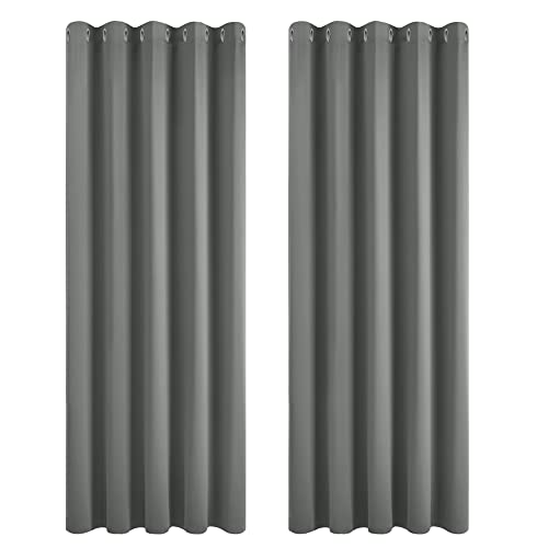 Deconovo Super Soft Thermal Insulated Window Treatment Ring Top Blackout Curtains for Livingroom 66 x 90 Drop Inch Light Grey 2 Panels