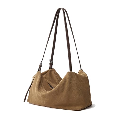 Sac porté épaule décontracté en nubuck marron pour femme active et élégante