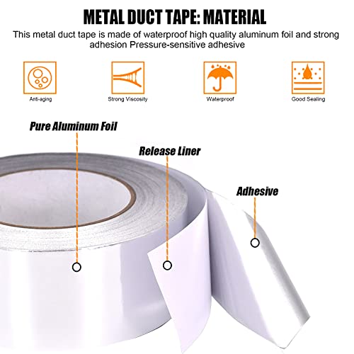 1Pcs Premium Silver Aluminum Tape, Foil Insulation Tape, Heavy Duty Metal Duct Tapes For Hvac Ductwork, High Temperature Dryer Vents, Waterproof Pipes Wrap, Seam Sealing, Duct Repairs, Heat Resistant #TOP2